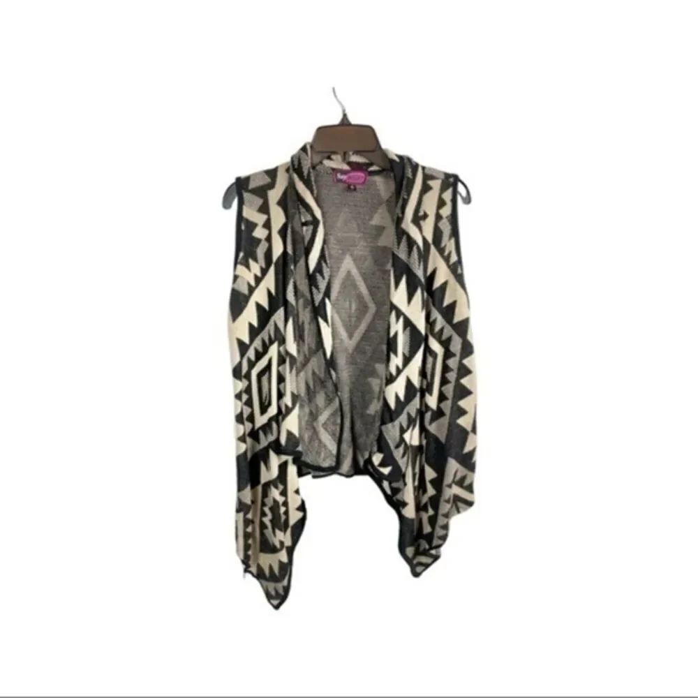 Tan & Black Aztec Cardigan Sweater Vest Size Small by Say What?.